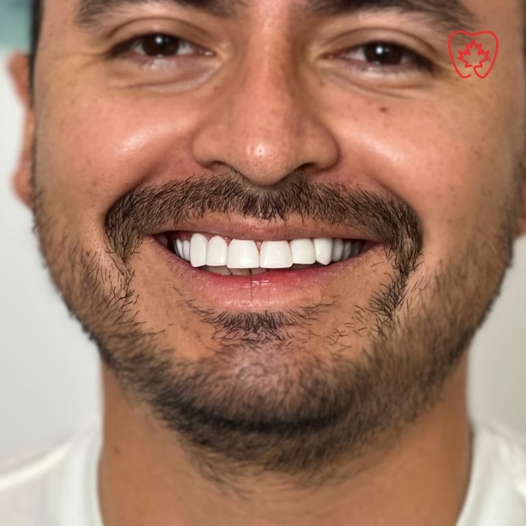 Close-up portrait of a smiling man with a full beard wearing a white shirt